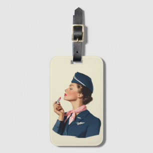 Étiquette À Bagage Hôtesse de l'air Vintage Appliquant du Rouge à Lèv