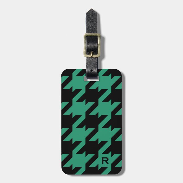 Étiquette À Bagage Houndstooth moderne audacieux émeraude avec monogr (Devant Vertical)