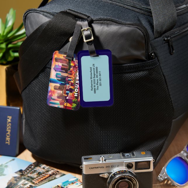 Étiquette À Bagage Houston Skyline Abstrait Art (Recto & Verso)