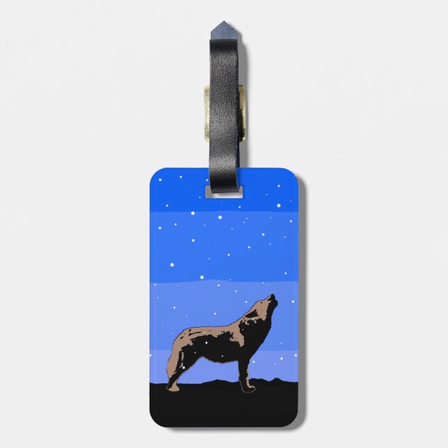 Étiquette À Bagage Howling Wolf en hiver - Art faunique original (Dos Vertical)