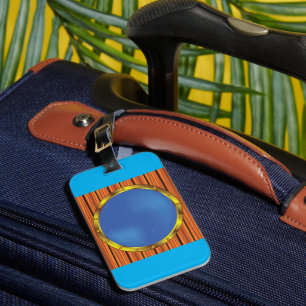 Étiquette À Bagage Hublot de navire nautique avec eau bleue