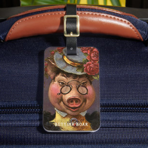 Étiquette À Bagage Humour Vintage, Dame porcine victorienne idiote et