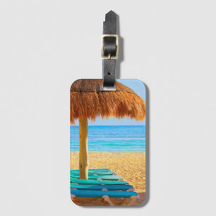 Étiquette À Bagage Hutte et fainéants d'herbe sur la plage