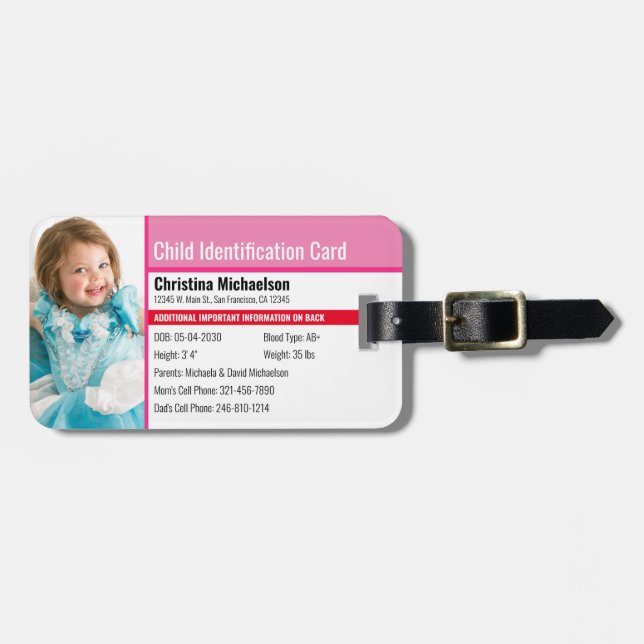 Étiquette À Bagage Identification de la photo pour enfant Allergie d' (Devant horizontal)