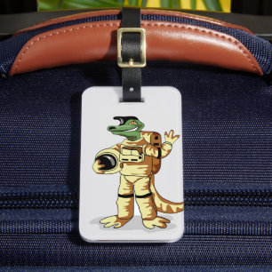 Étiquette À Bagage Iguanodon Habillé Dans Un Spacesuit Cosmonaute.
