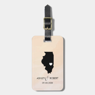 Étiquette À Bagage Illinois Map Mariage bagage balise, nom du couple