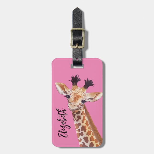 Étiquette À Bagage Illustration Cute Giraffe personnalisée (Devant Vertical)