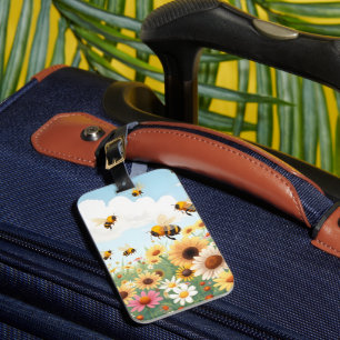Étiquette À Bagage Illustration de fleurs et d'abeilles mignonnes
