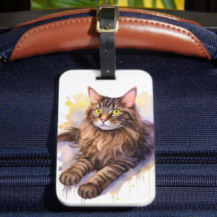 Étiquette À Bagage Illustration de l'aquarelle de chat Tabby long