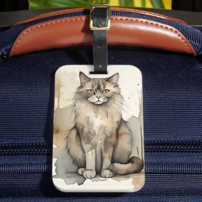 Étiquette À Bagage Illustration de l'aquarelle du Maine Coon (Insitu Rectoal 2)