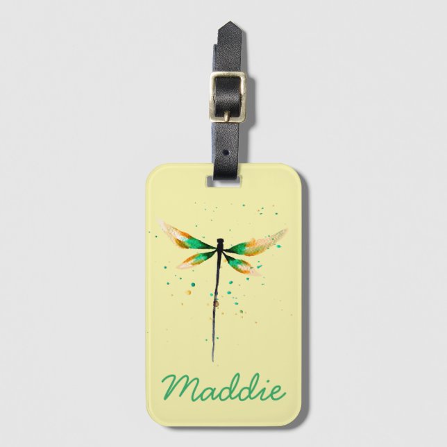 Étiquette À Bagage Illustration de l'aquarelle mignonne du libellule (Devant Vertical)