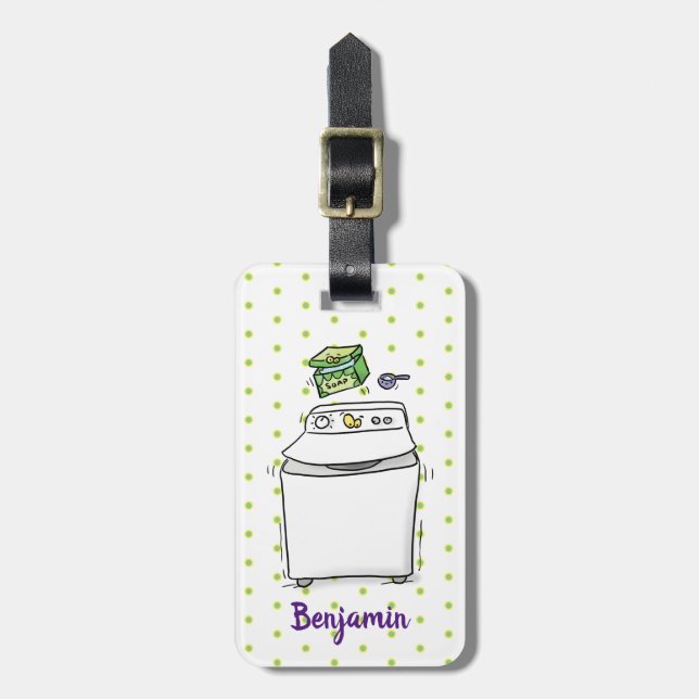 Étiquette À Bagage Illustration de lave-linge mignonne (Devant Vertical)