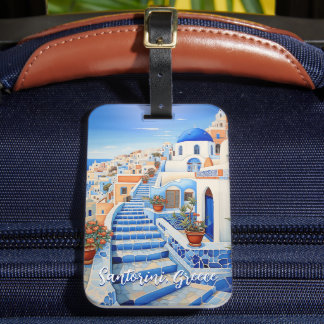 Étiquette À Bagage Illustration de l'île de Santorin | Art du voyage
