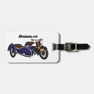 Étiquette À Bagage Illustration de moto pourpre Sidecar