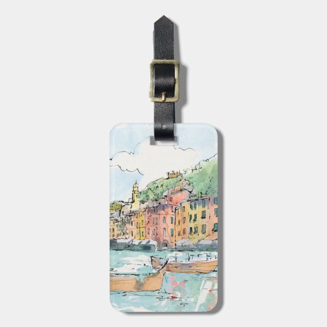 Étiquette À Bagage Illustration de port de Porofino (Devant Vertical)