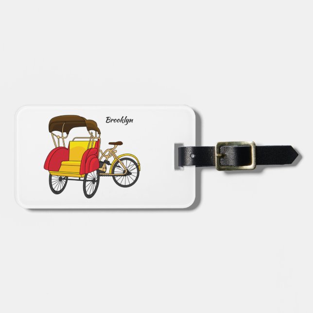 Étiquette À Bagage Illustration de pousse-pousse pédicab (Devant horizontal)