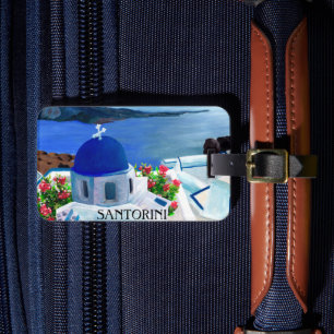 Étiquette À Bagage Illustration de Santorin Grèce