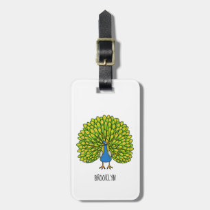 Étiquette À Bagage Illustration d'oiseau de paon brillant