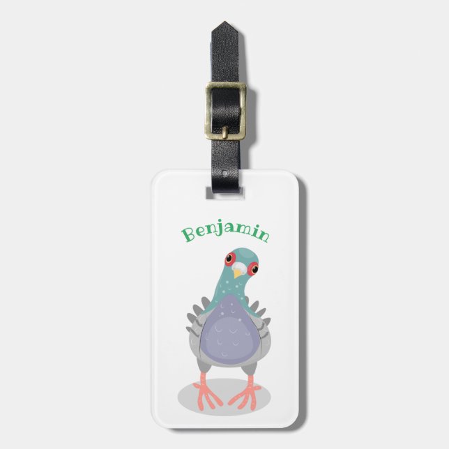 Étiquette À Bagage Illustration drôle de pigeon curieux (Devant Vertical)