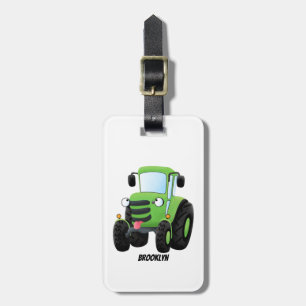 Étiquette À Bagage Illustration du joli joyeux tracteur agricole vert