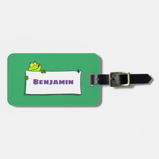 Étiquette À Bagage Illustration du panneau de grenouille verte mignon (Devant horizontal)