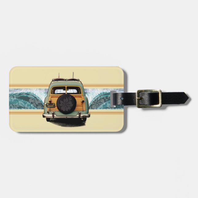 Étiquette À Bagage Illustration du Surf hawaïen Woody Wave (Devant horizontal)