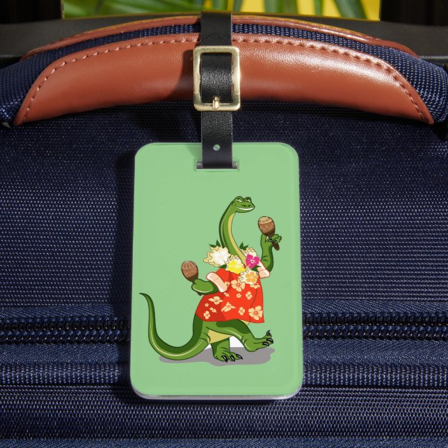 Étiquette À Bagage Illustration D'Un Brontosaurus Jouant À Maracas. (Insitu Rectoal 2)