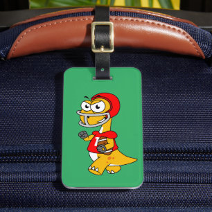 Étiquette À Bagage Illustration D'Un Brontosaurus Jouant Au Football.