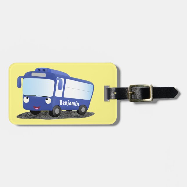 Étiquette À Bagage Illustration d'un bus moderne bleu mignon (Devant horizontal)