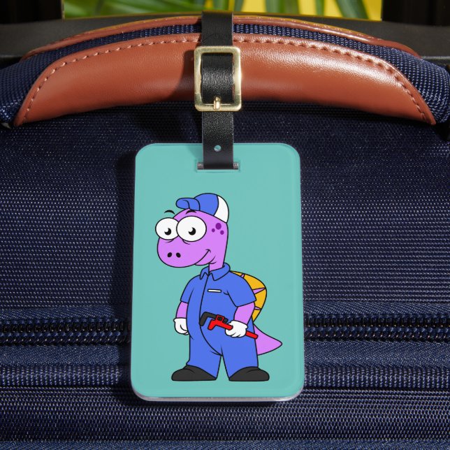 Étiquette À Bagage Illustration D'Un Plomber Spinosaurus. (Insitu Rectoal 2)