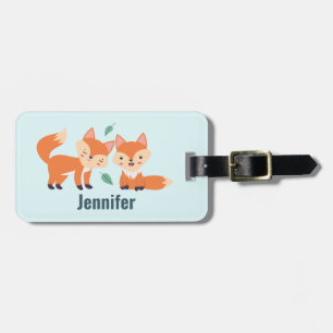 Étiquette À Bagage Illustration graphique des renards orange mignons