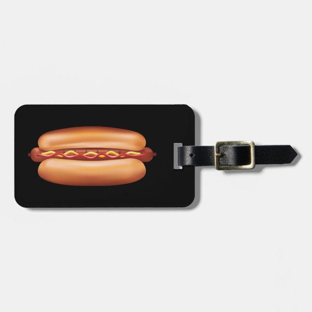 Étiquette À Bagage Illustration Hot Dog Fast Food Avec Texte Personna (Devant horizontal)