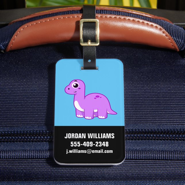 Étiquette À Bagage Illustration Mignonne D'Un Brontosaurus Dinosaure. (Insitu Rectoal 2)