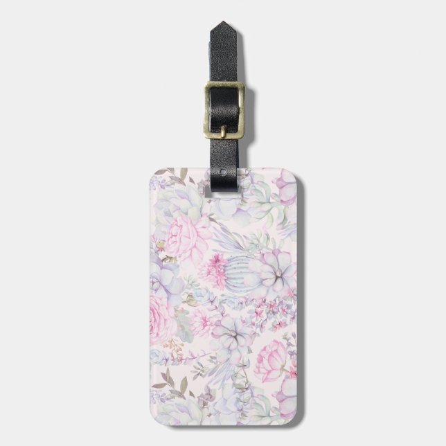 Étiquette À Bagage Illustration rose florale Succulent Motif d'été (Devant Vertical)