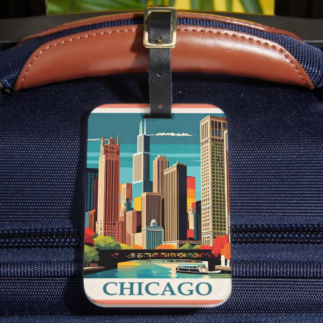 Étiquette À Bagage Illustration Vintage de Chicago (Insitu Rectoal 2)