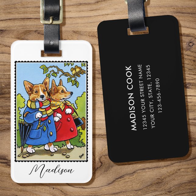 Étiquette À Bagage Illustration Whimsical Corgi Chien Personnalisé (Créateur téléchargé)