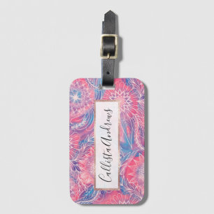 Étiquette À Bagage Illustrations florales d'Artsy Girly Pink Paint