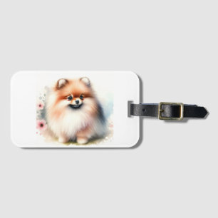 Étiquette À Bagage Image d'aquarelle mignonne Pomeranian