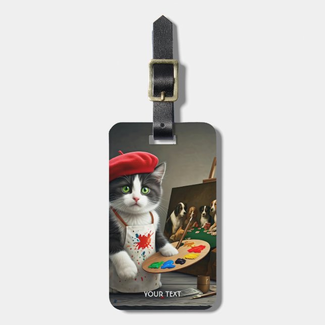 Étiquette À Bagage Imaginaire Cute Cat Beret Peinture (Devant Vertical)