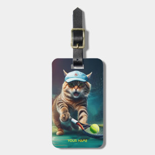 Étiquette À Bagage Imaginaire Cute Chat Jouant Au Tennis