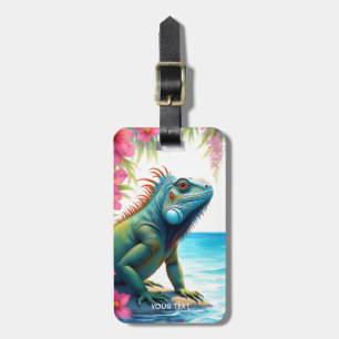 Étiquette À Bagage Imaginaire Cute Iguana Fleurs Mer