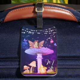 Étiquette À Bagage Imaginaire de champignons Monogramme Fée magique