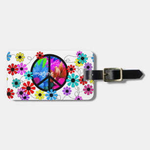 Étiquette À Bagage Imaginez le symbole de paix et les rétros fleurs