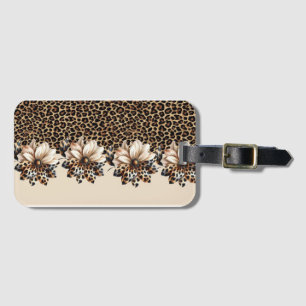 Étiquette À Bagage Imprimé animal et fleurs de guépard chic