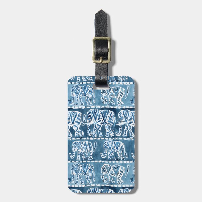 Étiquette À Bagage Indigo tribal de Boho de SAFARI d'ÉLÉPHANT (Devant Vertical)