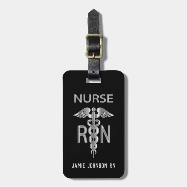 Étiquette À Bagage infirmière de la RN - gris argenté et noir (Devant Vertical)