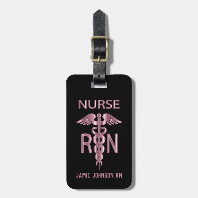 Étiquette À Bagage infirmière de la RN - rose et noir (Devant Vertical)