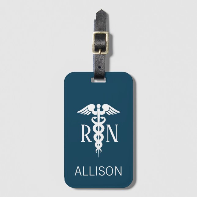 Étiquette À Bagage Infirmière inscrite RN Caduceus Marine Médicale Bl (Devant Vertical)