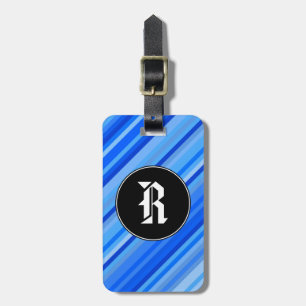 Étiquette À Bagage Initiale de coutume + Rayures de motif bleu