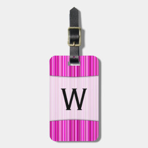 Étiquette À Bagage Initiale + Motif magenta et rose mince de rayures